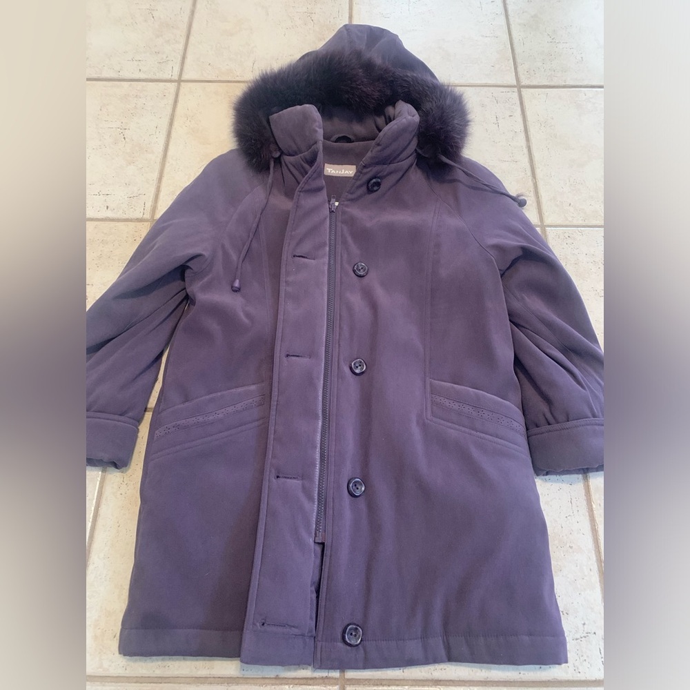 Vintage 80s/90s TanJay by Capital Garment Purple Coat with Fur Trim Size XS - Picture 7 of 11